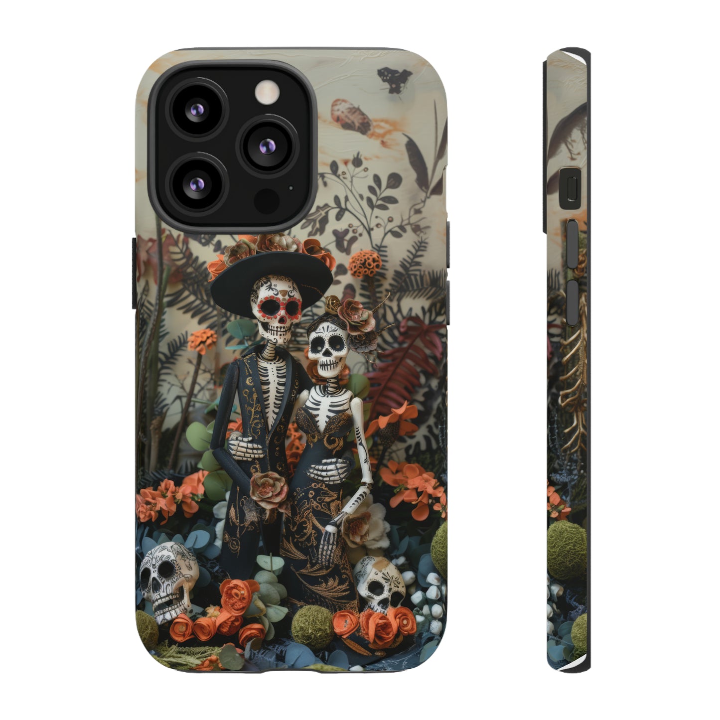 Custodia per telefono Dia de los Muertos, Cover con design di coppia scheletrica, Accessorio protettivo festivo per telefono, Custodie per telefono resistenti 