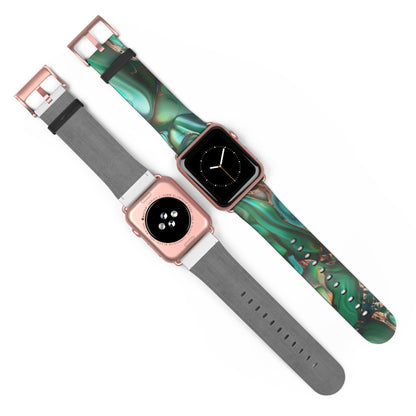 Cinturino per Apple Watch con ricciolo in marmo smeraldo | Lussuoso cinturino da polso astratto verde. Cinturino Apple Watch Cinturini Apple Watch per serie 4 5 6 7 8 9 ULTRA SE 38/40/41 mm e 42/44/45 mm Cinturino in ecopelle vegana 