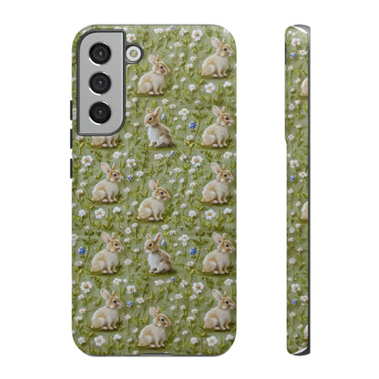 Custodia per iPhone Meadow Rabbits, design Serene Spring Wildlife, custodia protettiva di ispirazione ecologica, custodie per telefoni resistenti