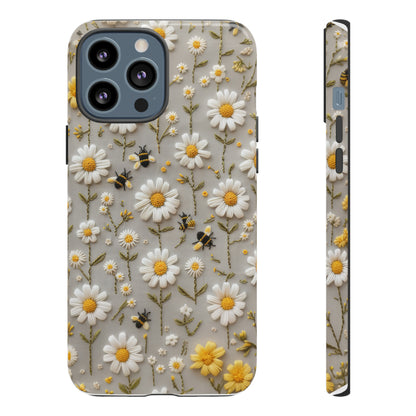 Spring Daisy Phone Case, Bees & Flowers Design, Nature-Inspired Protective Phone Cover, Tough Phone Cases