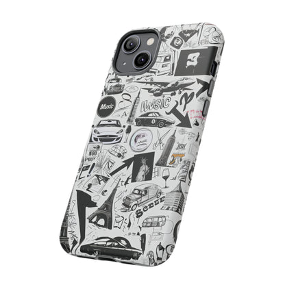 Iconica custodia per telefono con collage musicale in bianco e nero, cover dal design grafico moderno per audiofili, custodie per telefoni resistenti