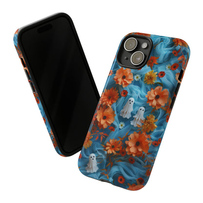 Gruselige florale Halloween Handyhülle, Herbstliche Geister und Blumen Design Hülle für Smartphones, Robuste Handyhüllen