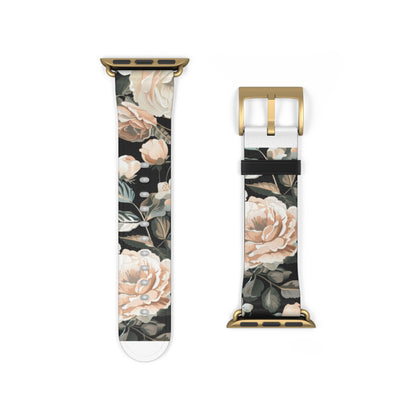 Classic Peony Elegance Apple Watch Band, Timeless Floral Print Strap, Chic Botanical Pattern Smartwatch Accessory. Apple Watch Band Apple Watch Straps For Series 4 5 6 7 8 9 ULTRA SE 38/40/41mm & 42/44/45mm Vegan Faux Leather Band