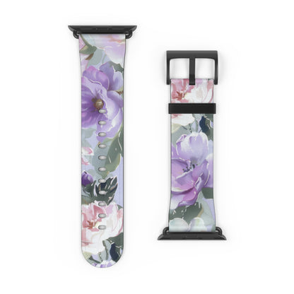 Purple Floral Elegance Apple Watch Band, Artistic Lilac Flower Accessory, Chic Spring Fashion Wearable, Unique Gift. Apple Watch Band Apple Watch Straps For Series 4 5 6 7 8 9 ULTRA SE 38/40/41mm & 42/44/45mm Vegan Faux Leather Band