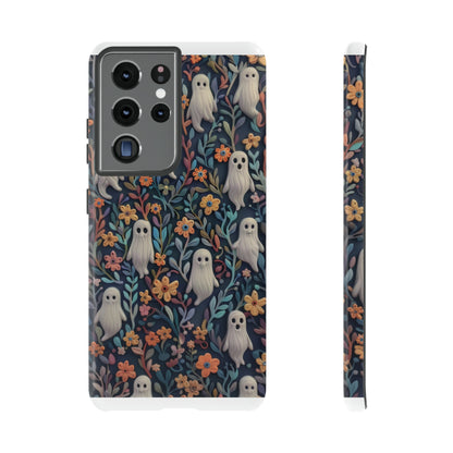 Whimsical Ghosts Floral iPhone Case, Unique Spooky Design, Charming Protective Cover, Tough Cases