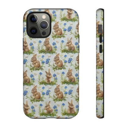 Springtime Bunnies iPhone Hülle, Entzückendes Kaninchen- und Glockenblumen-Design, Bezaubernde Schutzhülle, Robuste Hüllen 