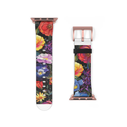 Floral Elegance Apple Watch Strap, Lush Botanical Print Watch Band, Chic Garden-Inspired Accessory for Everyday Style. Apple Watch Band Apple Watch Straps For Series 4 5 6 7 8 9 ULTRA SE 38/40/41mm & 42/44/45mm Vegan Faux Leather Band