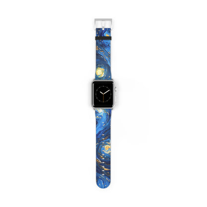 Van Gogh's Starry Night Apple Watch Band, Artistic Masterpiece Strap, Classic Painting Accessory, Expressionist Sky Watch Band, Inspired Art Gift. Apple Watch Straps For Series 4 5 6 7 8 9 ULTRA SE 38/40/41mm & 42/44/45mm Vegan Faux Leather Band