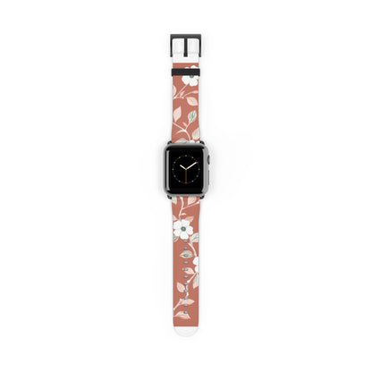 Terra Blossom Minimalist Apple Watch Band, Rustic Floral Elegance Smartwatch Strap, Subtle Earth Tone Wristband Accessory. Apple Watch Band Apple Watch Straps For Series 4 5 6 7 8 9 ULTRA SE 38/40/41mm & 42/44/45mm Vegan Faux Leather Band