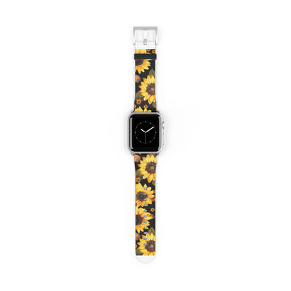 Sunflower Pattern Apple Watch Band | Floral Smartwatch Accessory | Designer Watch Strap | Unique Wearable Art | Gift for Sunflower Lovers. Apple Watch Band Apple Watch Straps For Series 4 5 6 7 8 9 ULTRA SE 38/40/41mm & 42/44/45mm Vegan Faux Leather Band