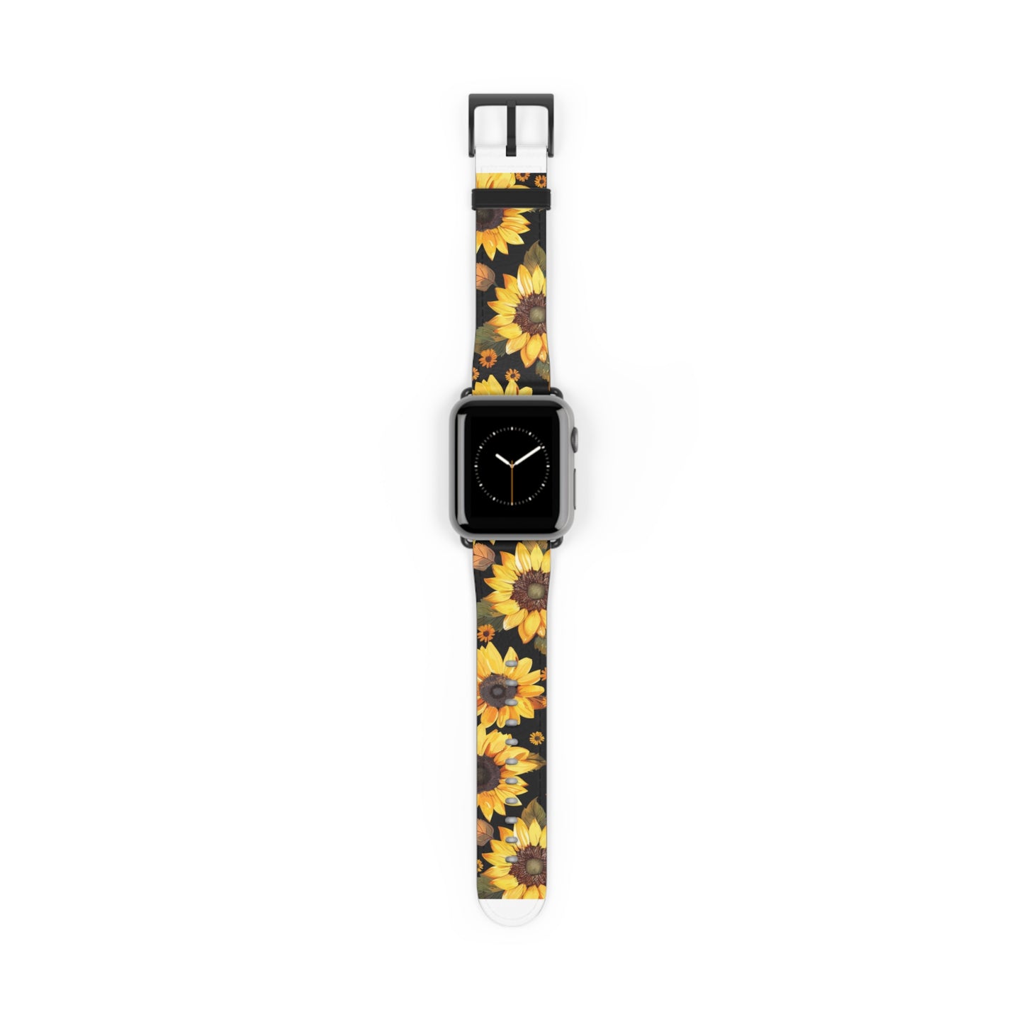 Sunflower Pattern Apple Watch Band | Floral Smartwatch Accessory | Designer Watch Strap | Unique Wearable Art | Gift for Sunflower Lovers. Apple Watch Band Apple Watch Straps For Series 4 5 6 7 8 9 ULTRA SE 38/40/41mm & 42/44/45mm Vegan Faux Leather Band