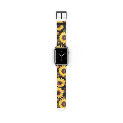 Sunflower Pattern Apple Watch Band | Floral Smartwatch Accessory | Designer Watch Strap | Unique Wearable Art | Gift for Sunflower Lovers. Apple Watch Band Apple Watch Straps For Series 4 5 6 7 8 9 ULTRA SE 38/40/41mm & 42/44/45mm Vegan Faux Leather Band