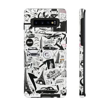 Iconica custodia per telefono con collage musicale in bianco e nero, cover dal design grafico moderno per audiofili, custodie per telefoni resistenti