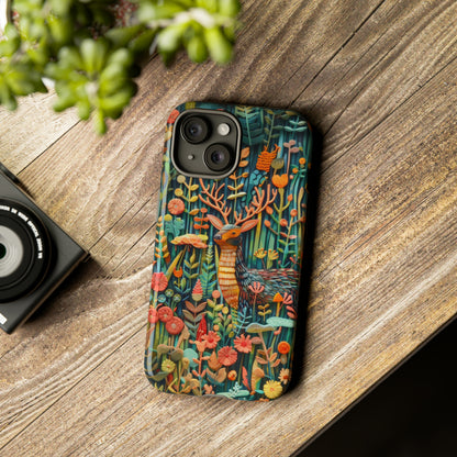 Mystical Woodland Stag iPhone Case, Vibrant Nature Scene, Artistic Protective Cover, Tough Phone Cases