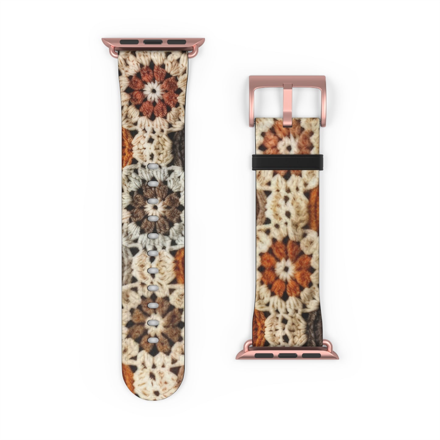 Cozy Crochet Granny Square Apple Watch Band, Handmade Aesthetic Design, Warm Autumn Tones Smartwatch Strap. Apple Watch Band Apple Watch Straps For Series 4 5 6 7 8 9 ULTRA SE 38/40/41mm & 42/44/45mm Vegan Faux Leather Band