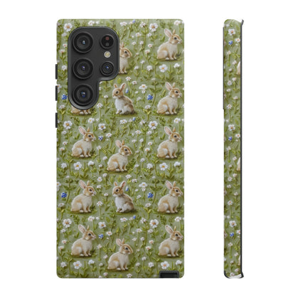 Custodia per iPhone Meadow Rabbits, design Serene Spring Wildlife, custodia protettiva di ispirazione ecologica, custodie per telefoni resistenti