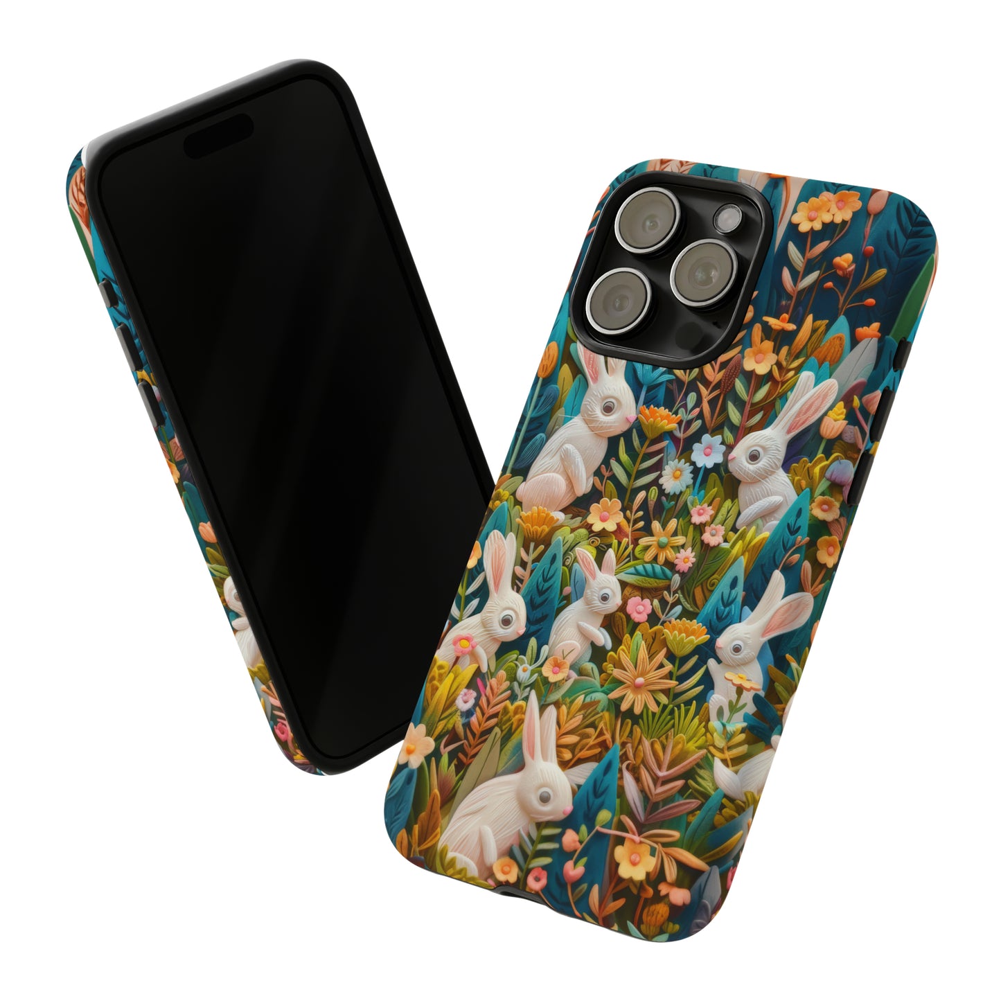 Mystical Garden Bunnies iPhone Case, Enchanted Floral Wonderland, Durable Protective Cover, Tough Phone Cases