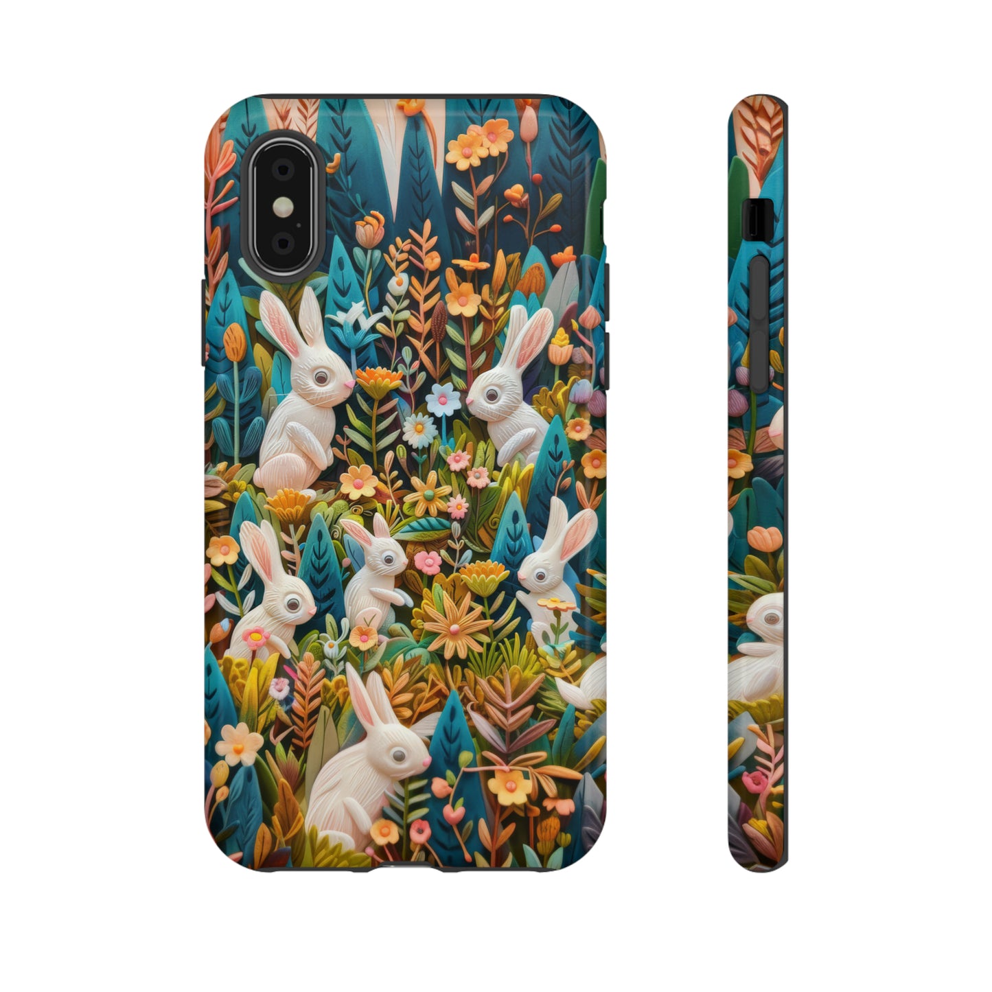 Mystical Garden Bunnies iPhone Case, Enchanted Floral Wonderland, Durable Protective Cover, Tough Phone Cases