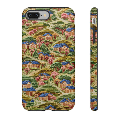 Caratteristica custodia per iPhone trapuntata in stile country, design patchwork affascinante, cover per telefono artistica e protettiva, custodie per telefono resistenti