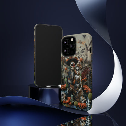 Custodia per telefono Dia de los Muertos, Cover con design di coppia scheletrica, Accessorio protettivo festivo per telefono, Custodie per telefono resistenti 