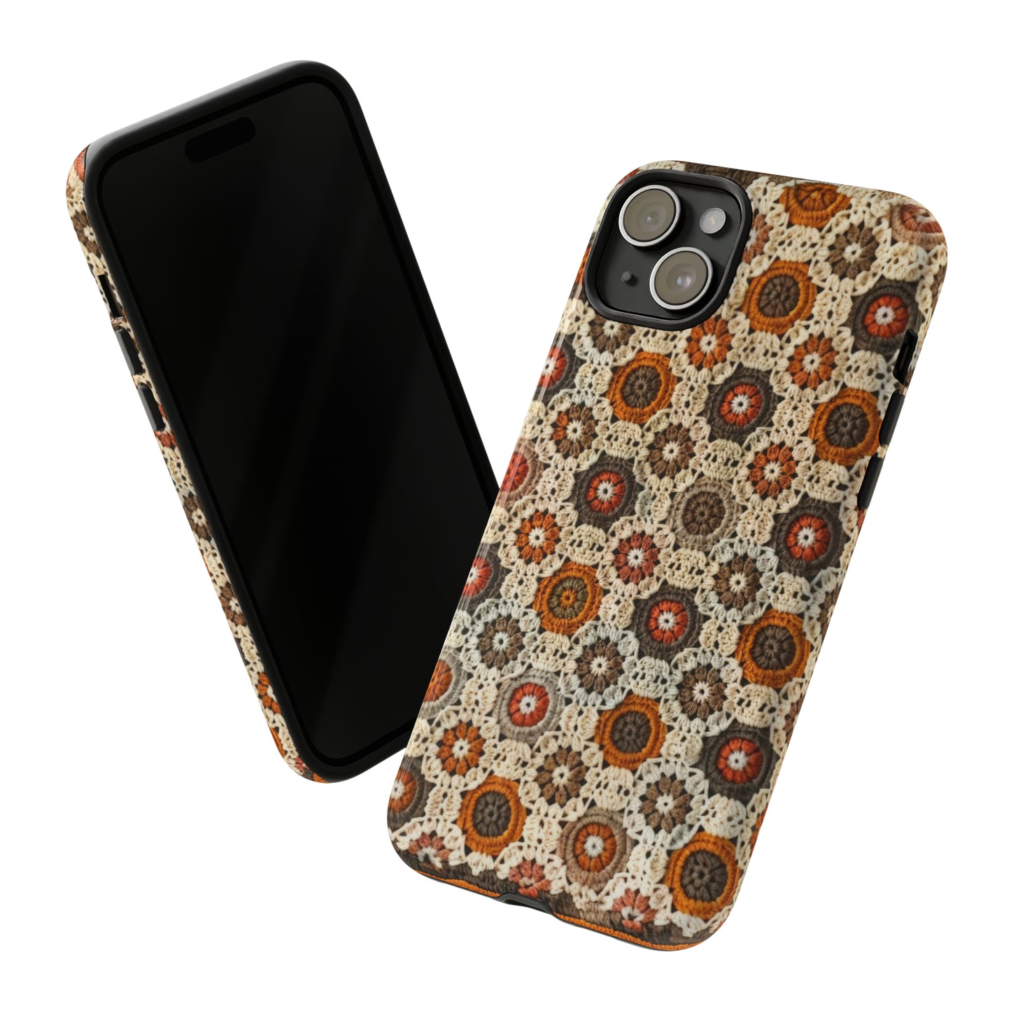 Custodia per iPhone retrò in pizzo all'uncinetto, estetica dal design artigianale, custodia protettiva in stile vintage, custodie per telefono resistenti