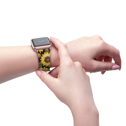 Sunflower Pattern Apple Watch Band | Floral Smartwatch Accessory | Designer Watch Strap | Unique Wearable Art | Gift for Sunflower Lovers. Apple Watch Band Apple Watch Straps For Series 4 5 6 7 8 9 ULTRA SE 38/40/41mm & 42/44/45mm Vegan Faux Leather Band