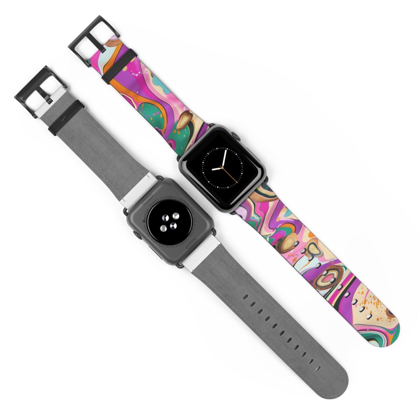 Vibrant Marbled Art Apple Watch Band, Expressive Color Fusion Smartwatch Strap, Unique Abstract Design Wristband Accessory. Apple Watch Band Apple Watch Straps For Series 4 5 6 7 8 9 ULTRA SE 38/40/41mm & 42/44/45mm Vegan Faux Leather Band