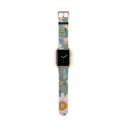 Serene Floral Tapestry Apple Watch Band, Soft Pastel Botanicals on Duck Egg Blue, Stylish Smartwatch Accessory. Apple Watch Band Apple Watch Straps For Series 4 5 6 7 8 9 ULTRA SE 38/40/41mm & 42/44/45mm Vegan Faux Leather Band