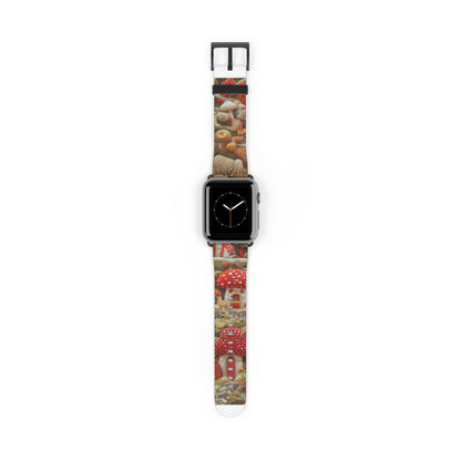 Stravagante cinturino per Apple Watch con fungo da fiaba, design foresta incantata, accessorio magico per smartwatch. Cinturino Apple Watch Cinturini Apple Watch per serie 4 5 6 7 8 9 ULTRA SE 38/40/41 mm e 42/44/45 mm Cinturino in ecopelle vegana