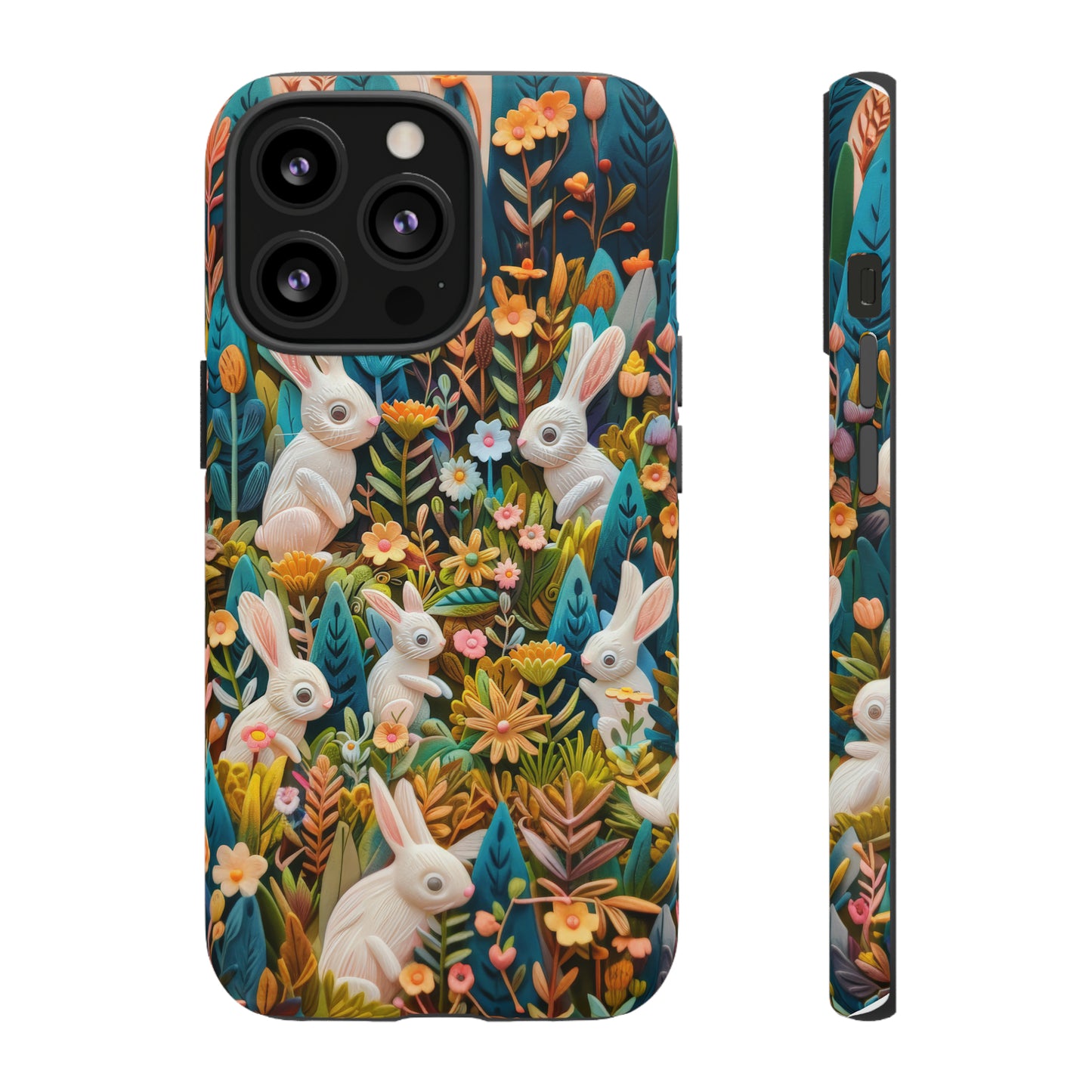 Mystical Garden Bunnies iPhone Case, Enchanted Floral Wonderland, Durable Protective Cover, Tough Phone Cases