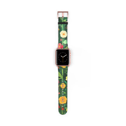 Sunny Meadow Apple Watch Strap, Lively Floral Smartwatch Band, Spring Blossom and Poppy Wristband, Nature-Themed Accessory. Apple Watch Band Apple Watch Straps For Series 4 5 6 7 8 9 ULTRA SE 38/40/41mm & 42/44/45mm Vegan Faux Leather Band