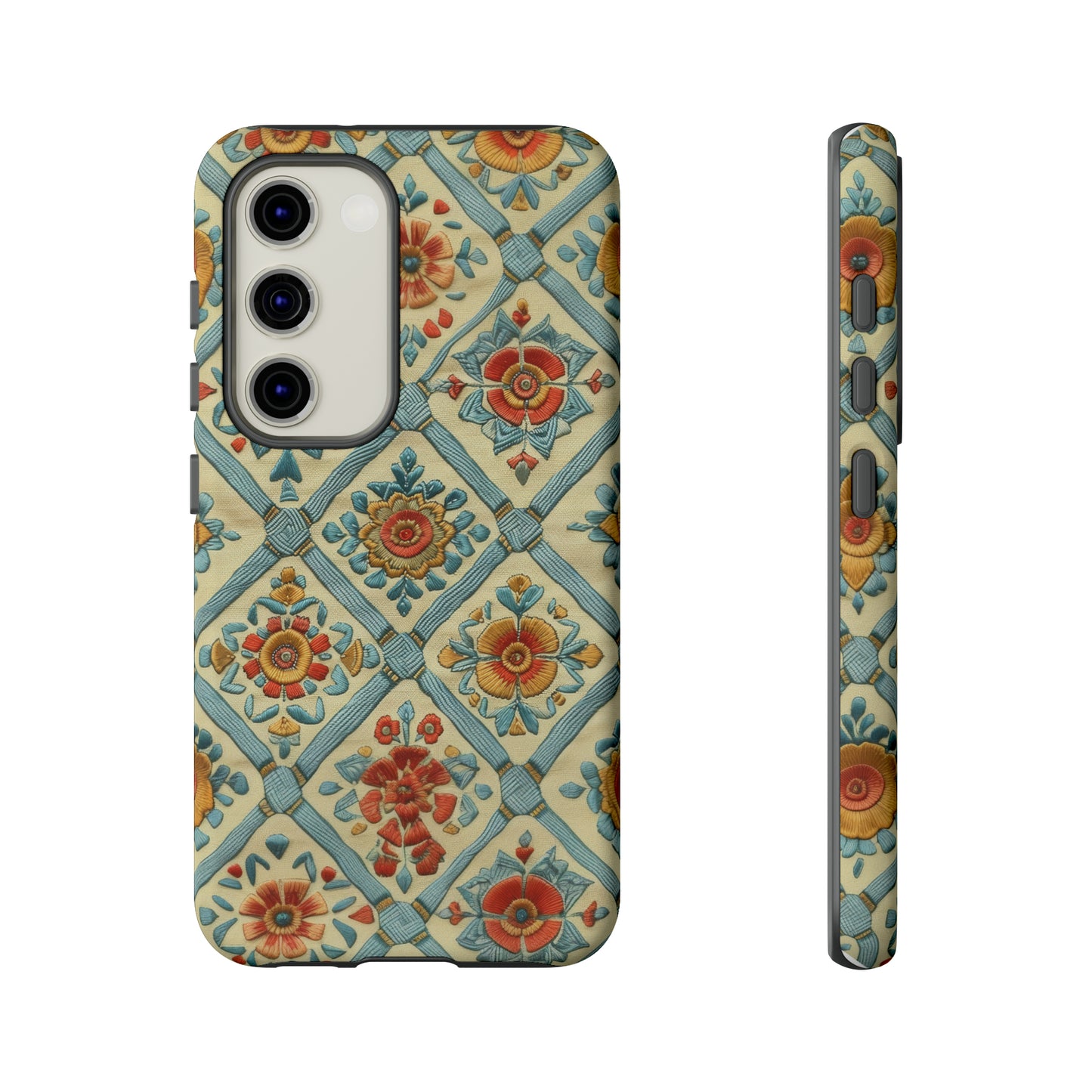 Vintage gesteppte florale iPhone-Hülle, Telefonhülle mit besticktem Design, handwerklich inspirierte Schutzausrüstung, robuste Hüllen