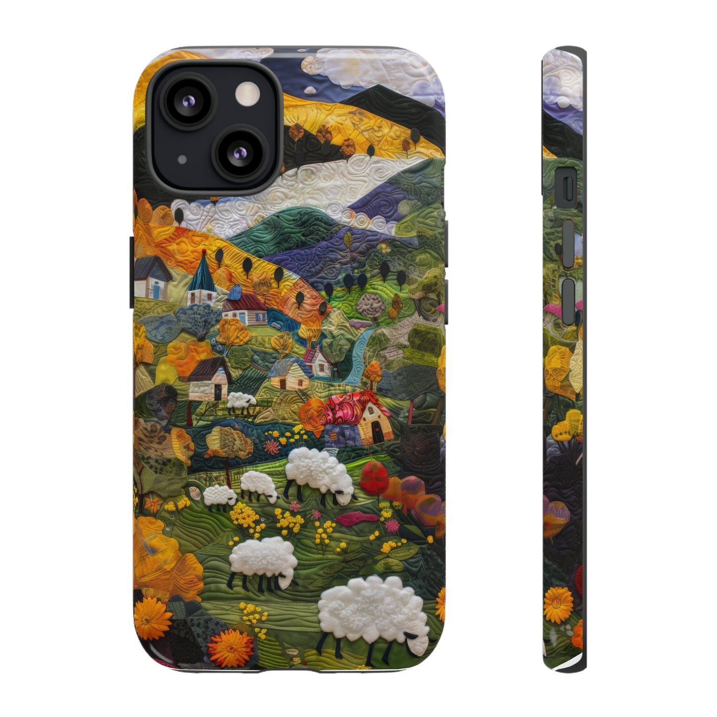 Quaint Countryside Quilt iPhone Case, Artistic Pastoral Landscape, Sturdy Protective Cover, Tough Phone Cases