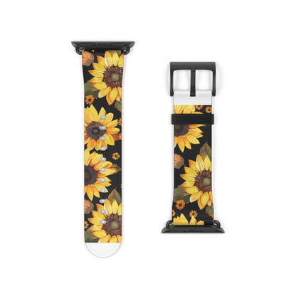 Sunflower Pattern Apple Watch Band | Floral Smartwatch Accessory | Designer Watch Strap | Unique Wearable Art | Gift for Sunflower Lovers. Apple Watch Band Apple Watch Straps For Series 4 5 6 7 8 9 ULTRA SE 38/40/41mm & 42/44/45mm Vegan Faux Leather Band