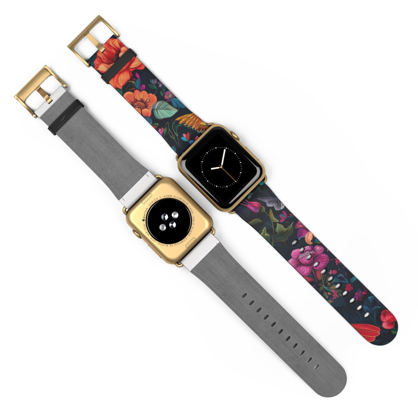 Midnight Blossoms Apple Watch Band, Vibrant Night Garden Floral Print, Stylish and Bold Smartwatch Accessory. Apple Watch Band Apple Watch Straps For Series 4 5 6 7 8 9 SE 38/40/41mm & 42/44/45mm Vegan Faux Leather Band