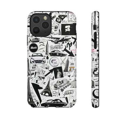 Iconica custodia per telefono con collage musicale in bianco e nero, cover dal design grafico moderno per audiofili, custodie per telefoni resistenti