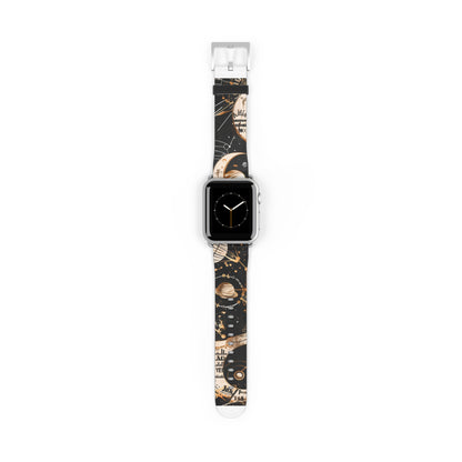 Astronomical Symbols Apple Watch Band, Stylish Galaxy Print, Elegant Black & Tan Silicone Strap for Astrology Lovers. Apple Watch Band Apple Watch Straps For Series 4 5 6 7 8 9 ULTRA SE 38/40/41mm & 42/44/45mm Vegan Faux Leather Band