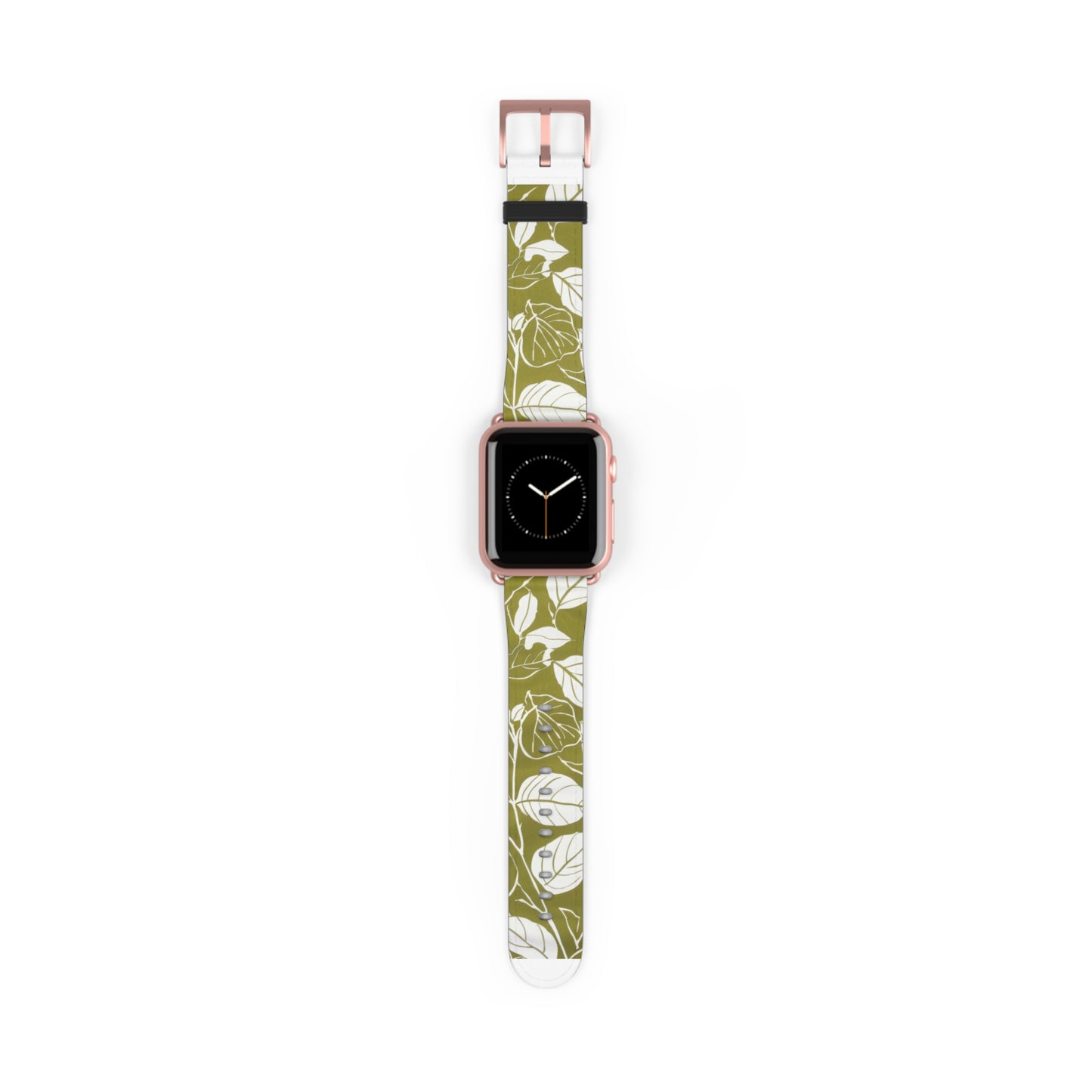 Apple Watch-Armband mit olivgrünem Blattmuster | Öko-Chic-Armband im Natur-Stil. Apple Watch-Armband, Apple Watch-Armbänder für Serie 4, 5, 6, 7, 8, 9, ULTRA SE, 38/40/41 mm und 42/44/45 mm, veganes Kunstlederarmband 