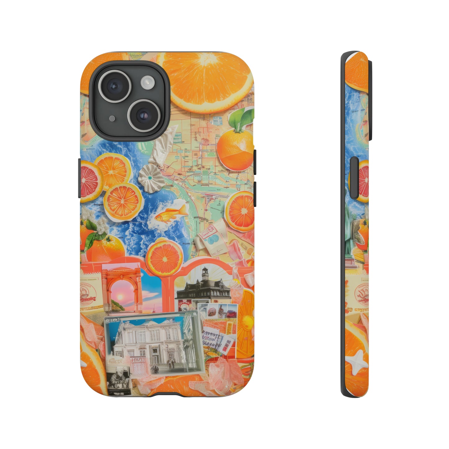 Custodia per telefono collage da viaggio Citrus Escape, design vivace per le vacanze estive per smartphone, custodie resistenti 