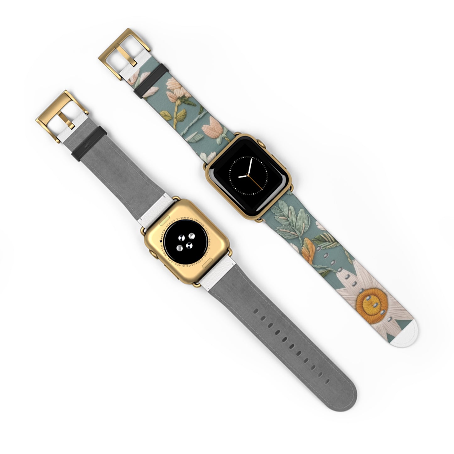 Serene Floral Tapestry Apple Watch Band, Soft Pastel Botanicals on Duck Egg Blue, Stylish Smartwatch Accessory. Apple Watch Band Apple Watch Straps For Series 4 5 6 7 8 9 ULTRA SE 38/40/41mm & 42/44/45mm Vegan Faux Leather Band