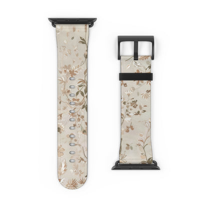 Classic Neutral Floral Apple Watch Band, Elegant Botanical Print Strap, Timeless Accessory, Sophisticated Tech Wear. Apple Watch Straps For Series 4 5 6 7 8 9 ULTRA SE 38/40/41mm & 42/44/45mm Vegan Faux Leather Band