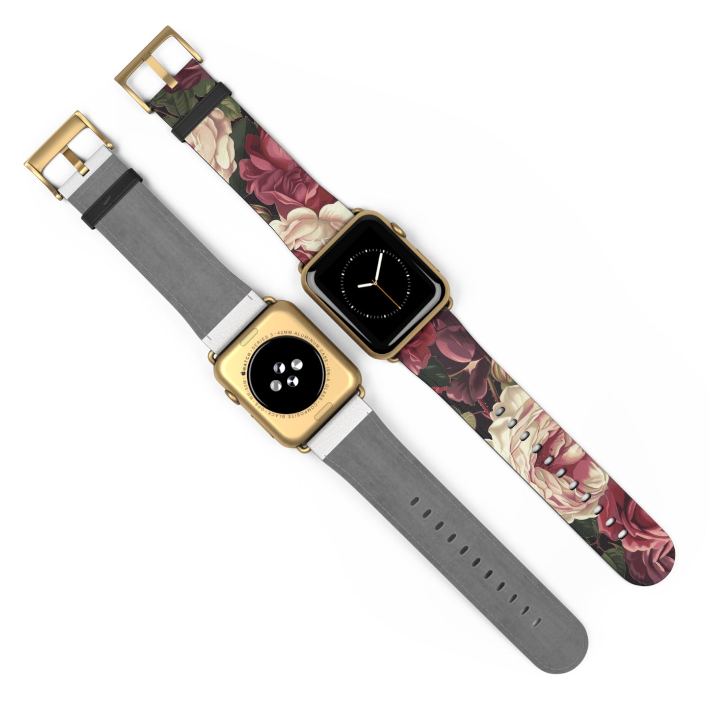 Romantic Rose Garden Apple Watch Band, Lush Floral Bloom Smartwatch Strap, Deep Red and Pink Rose Wristband Accessory. Apple Watch Band Apple Watch Straps For Series 4 5 6 7 8 9 ULTRA SE 38/40/41mm & 42/44/45mm Vegan Faux Leather Band