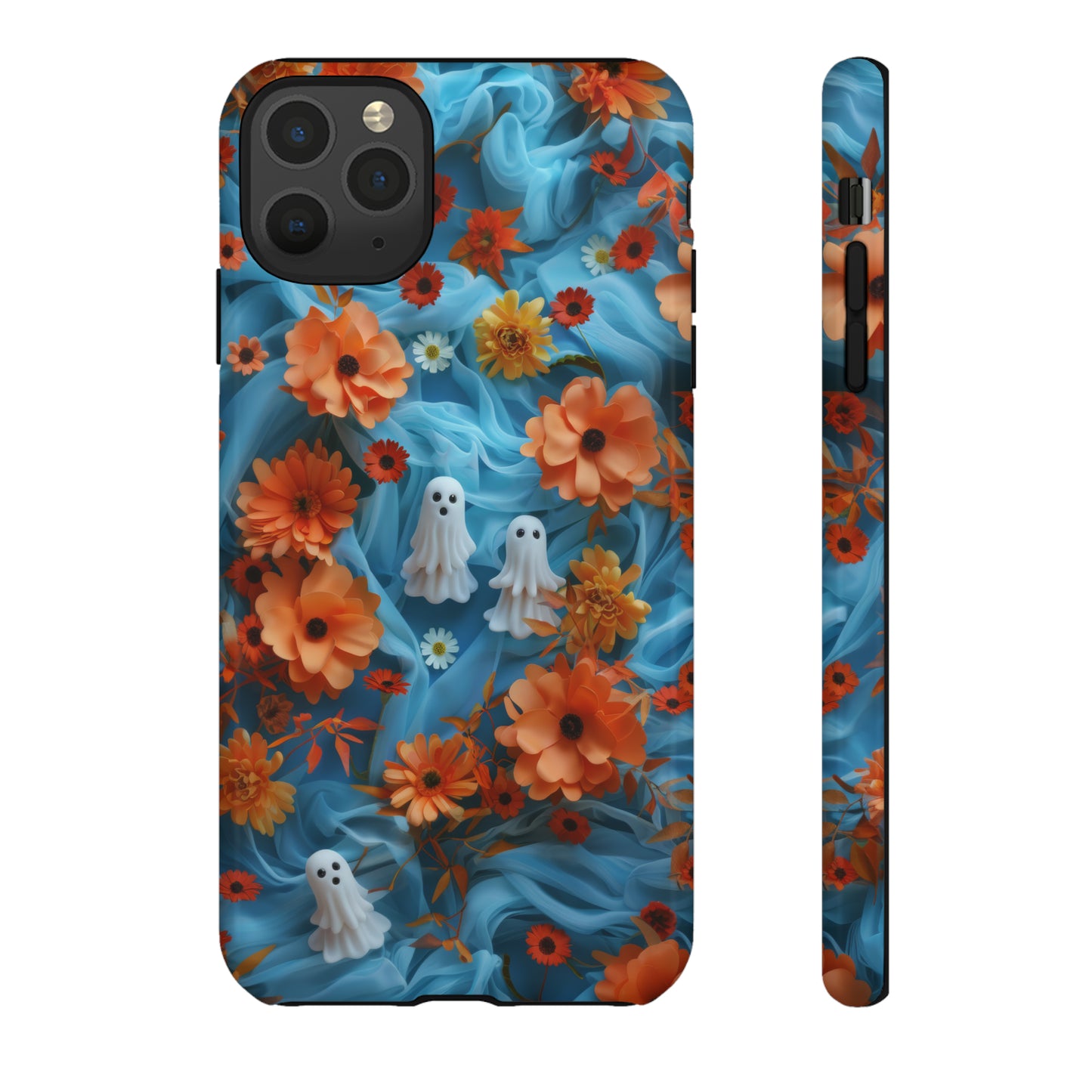 Gruselige florale Halloween Handyhülle, Herbstliche Geister und Blumen Design Hülle für Smartphones, Robuste Handyhüllen