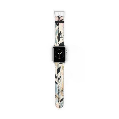 Contemporary Floral Apple Watch Band, Chic Pastel Tones with Black Accents, Stylish Silicone Strap for Everyday Elegance. Apple Watch Band Apple Watch Straps For Series 4 5 6 7 8 9 ULTRA SE 38/40/41mm & 42/44/45mm Vegan Faux Leather Band