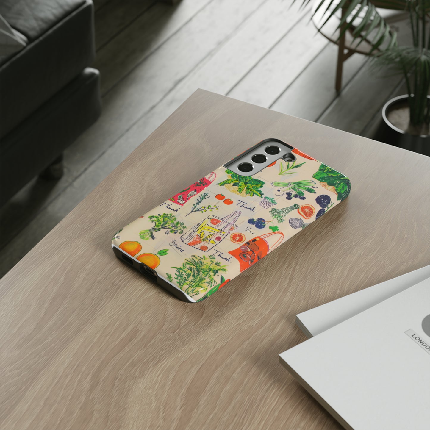 Custodia per telefono a tema di generi alimentari sostenibili, cover dal design ecologico per lo shopping per smartphone, custodie per telefoni resistenti 