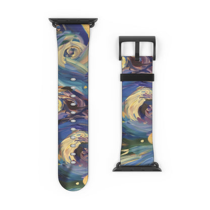 Starry Night Swirl Apple Watch Band, Van Gogh Inspired Art Strap, Expressionist Painting Accessory, Unique Art Lover's Watch Band, Creative Gift Idea. Apple Watch Straps For Series 4 5 6 7 8 9 ULTRA SE 38/40/41mm & 42/44/45mm Vegan Faux Leather Band