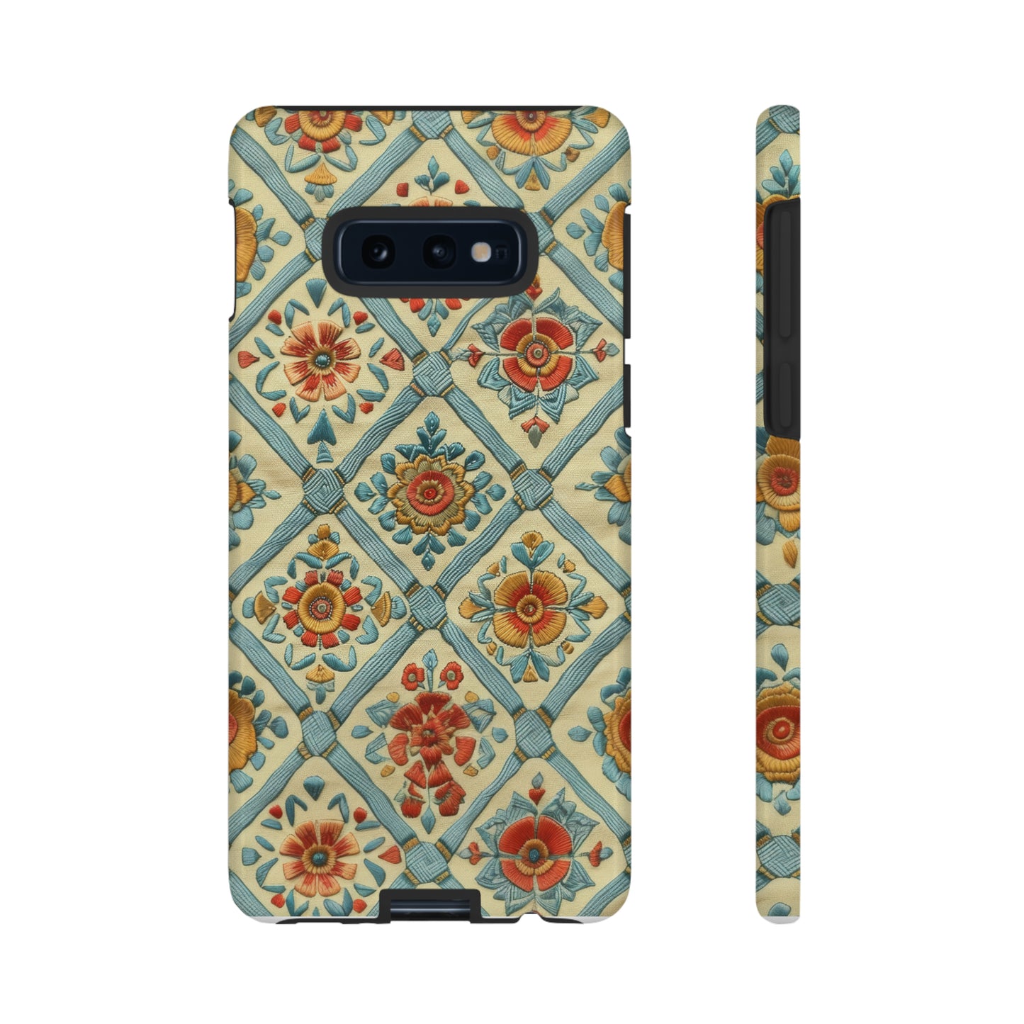 Vintage gesteppte florale iPhone-Hülle, Telefonhülle mit besticktem Design, handwerklich inspirierte Schutzausrüstung, robuste Hüllen