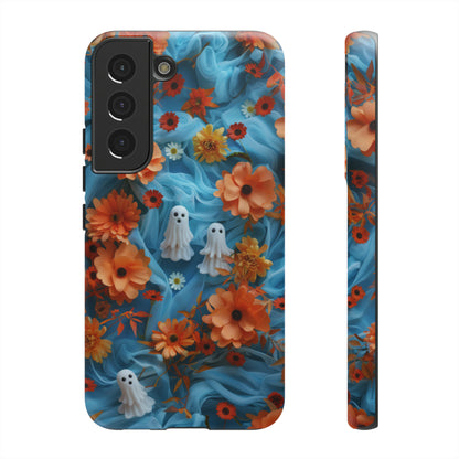 Gruselige florale Halloween Handyhülle, Herbstliche Geister und Blumen Design Hülle für Smartphones, Robuste Handyhüllen