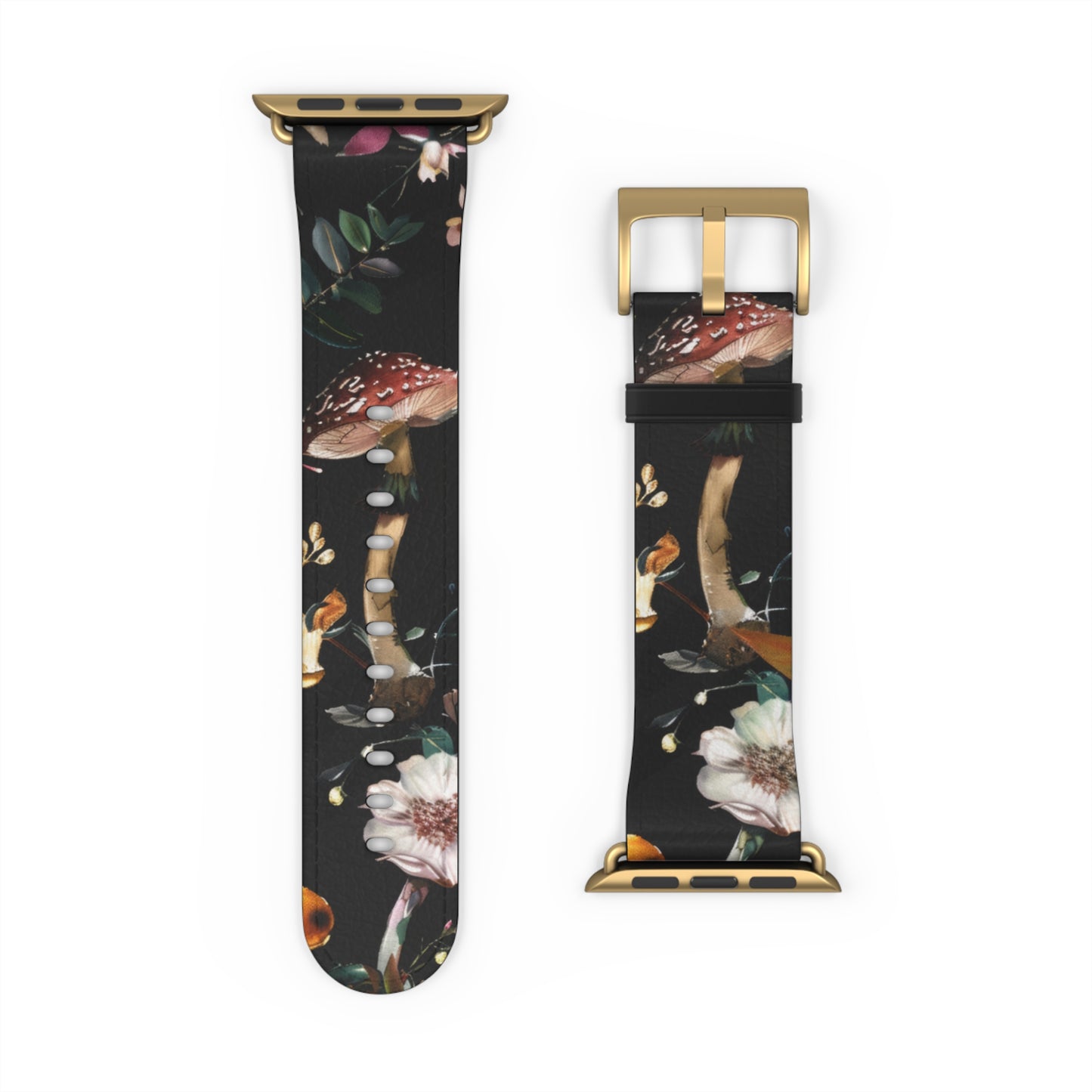 Enchanted Forest Flora Apple Watch Band, Mystical Mushroom and Blooms Smartwatch Strap, Dark Botanical Wristband Accessory. Apple Watch Band Apple Watch Straps For Series 4 5 6 7 8 9 ULTRA SE 38/40/41mm & 42/44/45mm Vegan Faux Leather Band