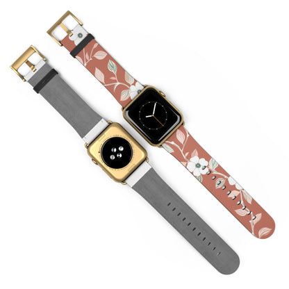 Terra Blossom Minimalist Apple Watch Band, Rustic Floral Elegance Smartwatch Strap, Subtle Earth Tone Wristband Accessory. Apple Watch Band Apple Watch Straps For Series 4 5 6 7 8 9 ULTRA SE 38/40/41mm & 42/44/45mm Vegan Faux Leather Band